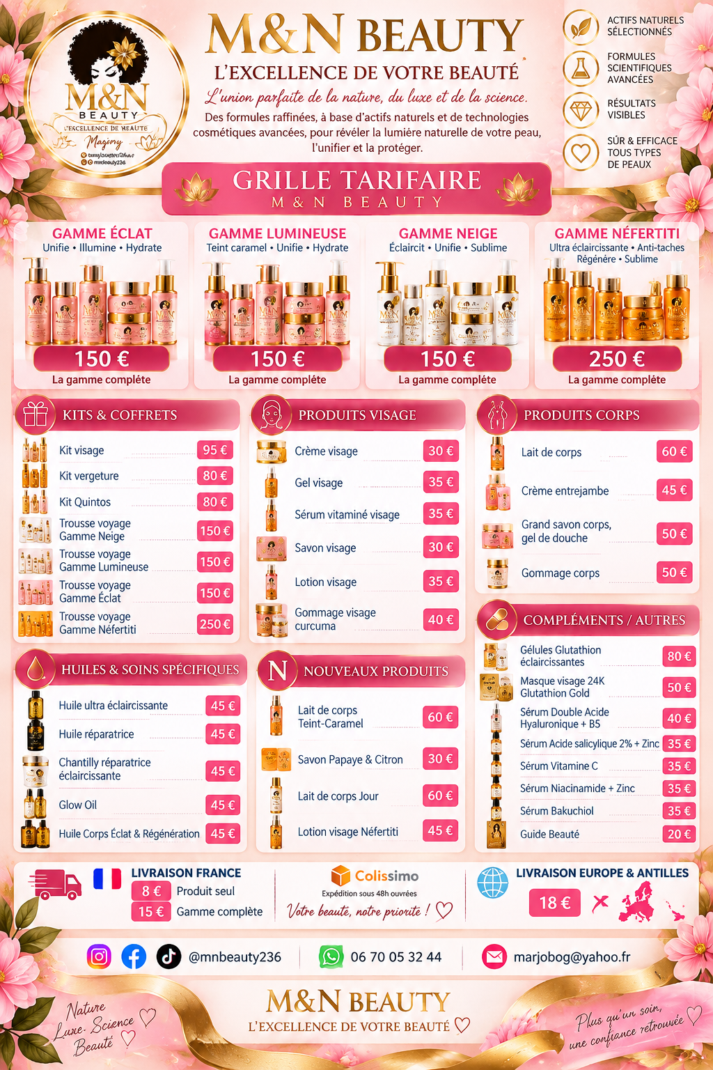 Grille tarifaire complète M&N BEAUTY
