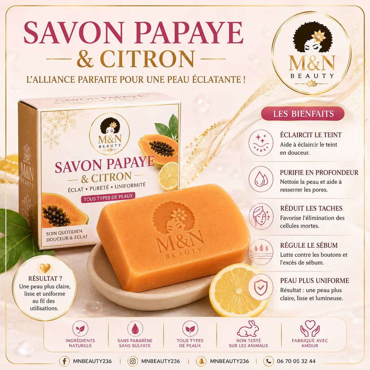 Savon visage Papaye & Citron – M&N BEAUTY
